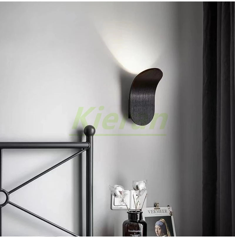 Nordic modern skateboard LED wall lamp in black wood for bedroom or living room