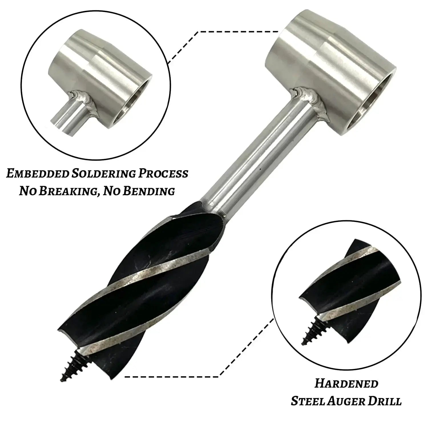 Auger hand drill by Simples Market, hardened steel auger drill with black spiral handle