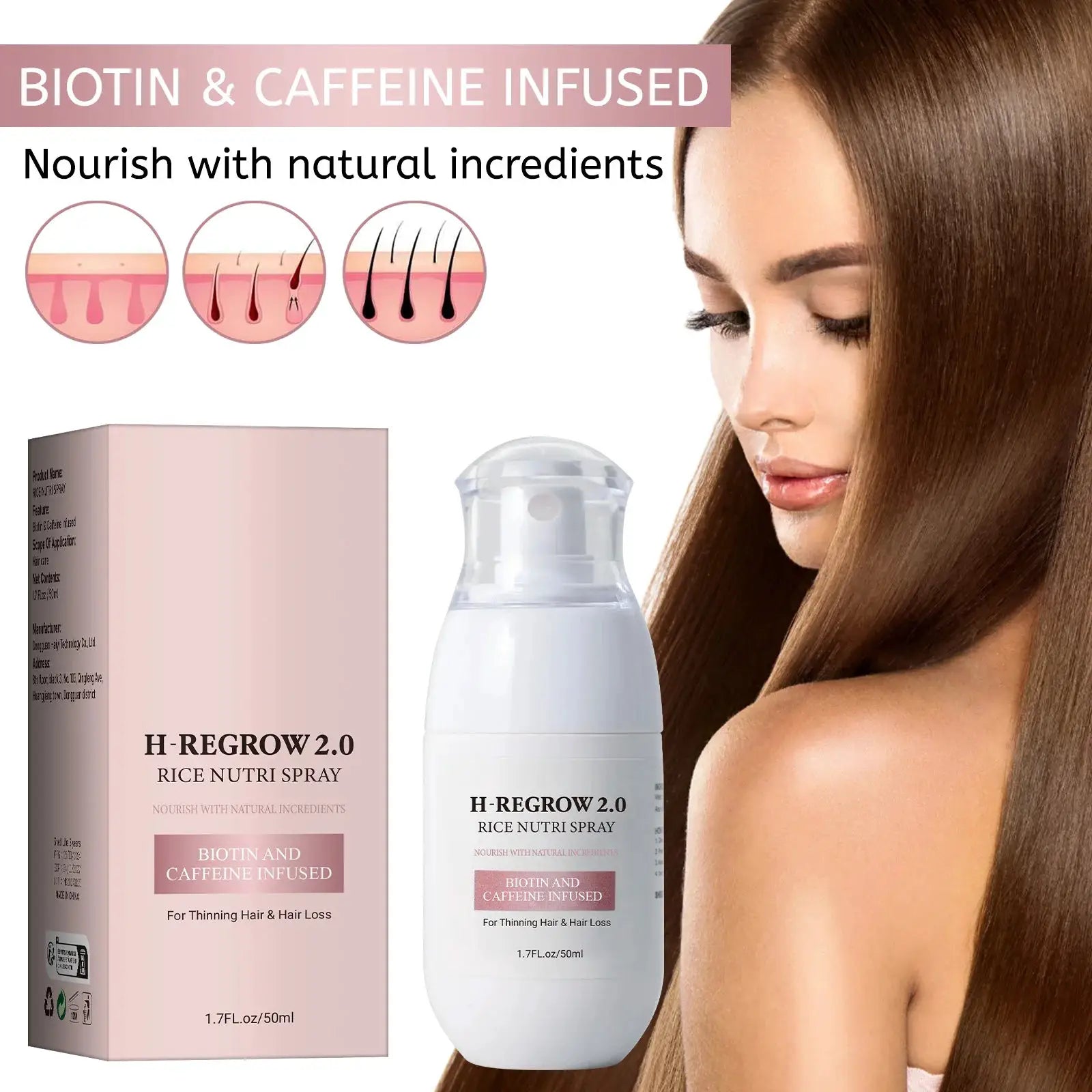 Rice Water Hair Spray For Thinning Hair Follicle Strengthening With Biotin And Caffeine Nourishing Hair Loss Prevention