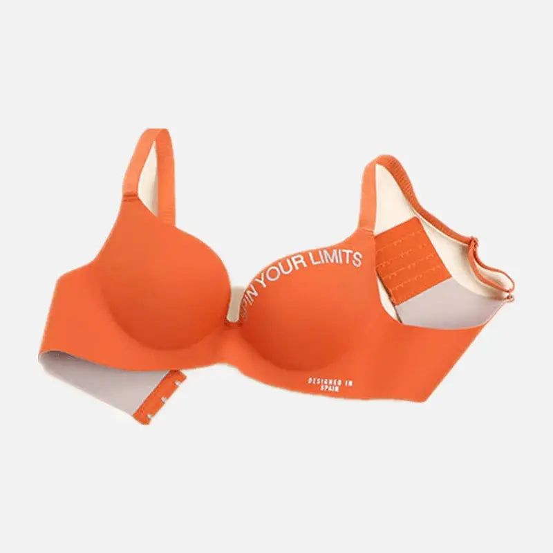 Orange Simplicity bra with letters-printed band and seamless cups