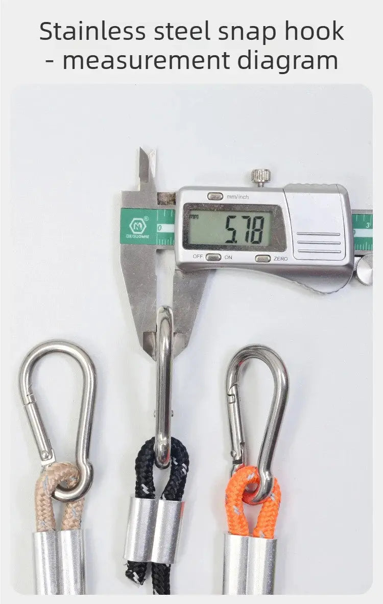 Aluminum rope tensioner set, 3-piece with self-lock adjusters and carabiners for 2–10mm cords; beige, black, orange