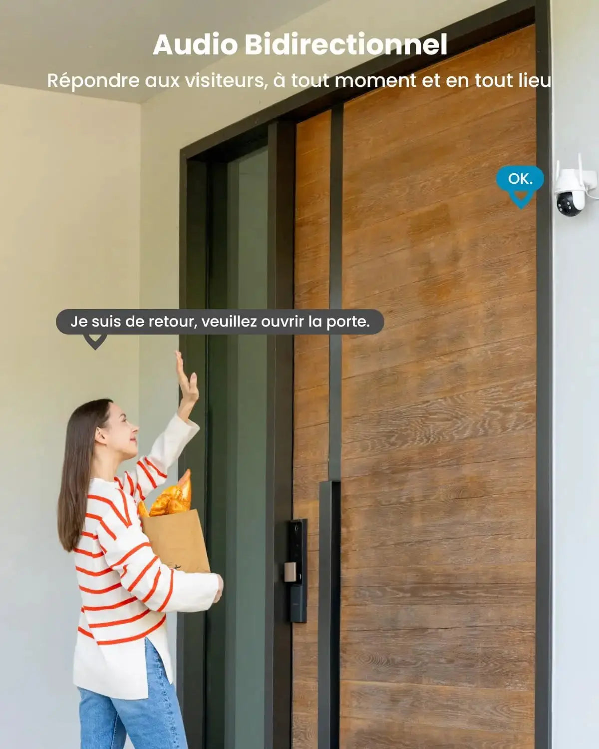 ieGeek 2K/3MP 360° PTZ outdoor solar surveillance cam by Simples Market, wall-mounted near the front door