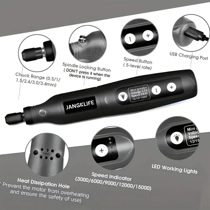 JANGKLIFE USB Cordless Rotary Tool Kit Engraving Pen For Jewelry Metal Glass DIY Mini Wireless Drill