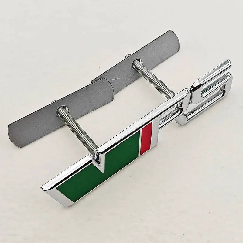 3D chrome VRS badge for car front grille with green and red stripe, Skoda RS emblem