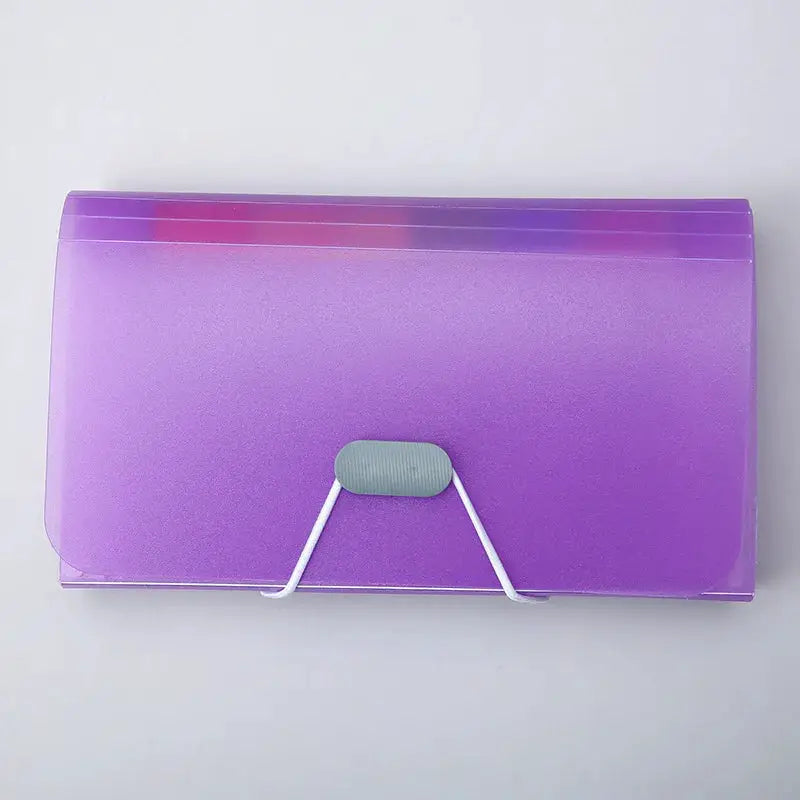 A6 expanding file folder with buckle strap, purple metallic finish