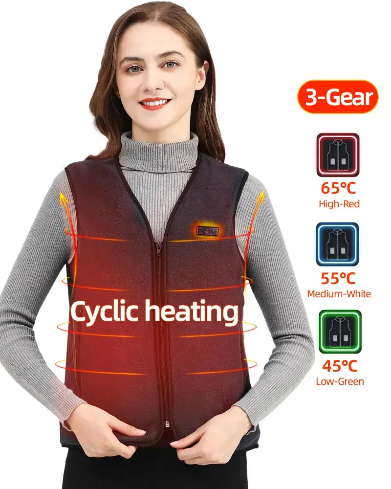 Smart fleece heated vest, maroon USB self-heating jacket with 3-gear heating