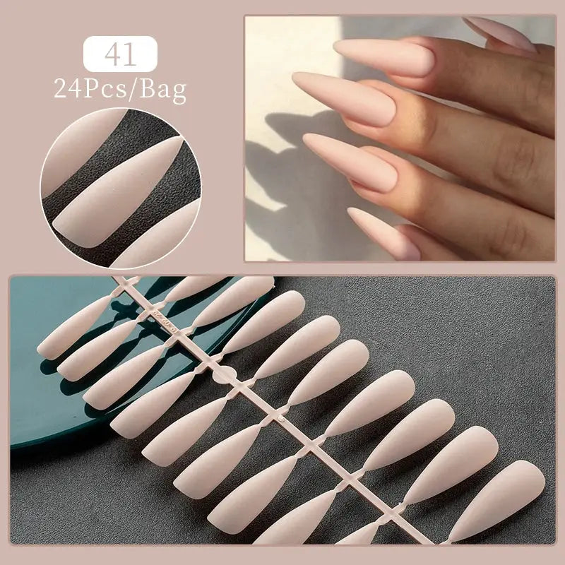 GlamNail Matte Nude Press On Nails Full Cover Easy Quick Extension 30 Piece Set For At Home Manicure