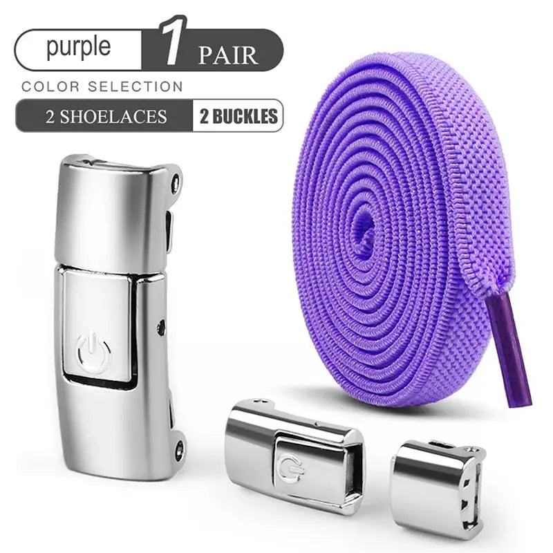 No-tie elastic shoelaces purple 8mm with press-lock buckles; 1 pair from Simples Market