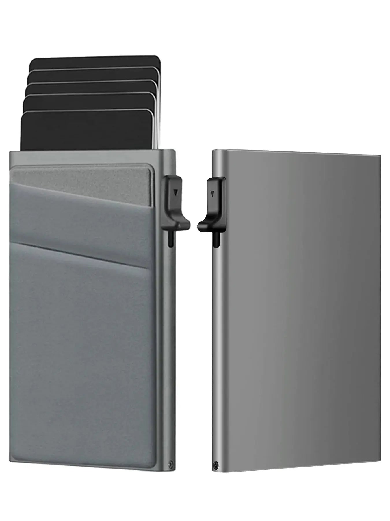 Simples Market aluminum RFID-protected card holder; minimalist smart wallet with stacked cards