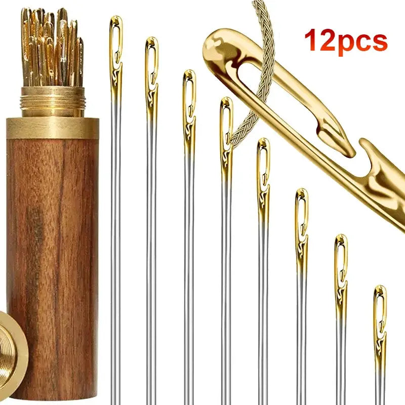 12 Pieces Blind Bodkin Needles Stainless Steel Side Threading For Hand Sewing DIY Garment And Home Crafts