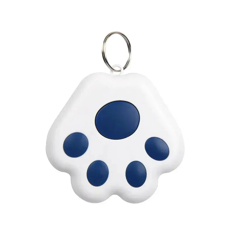 Simples Market paw-shaped GPS tracker keychain for pets, white with blue paw pad accents