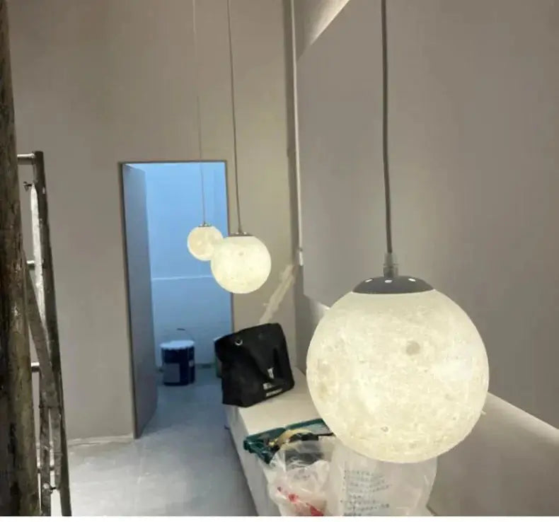 Simples Market Nordic Moon LED globe pendant lights, white textured spheres, set of three hanging lamps