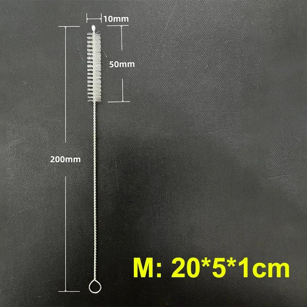 Drinking straw cleaning brush kit with long stainless steel handle and nylon bristles, 200mm