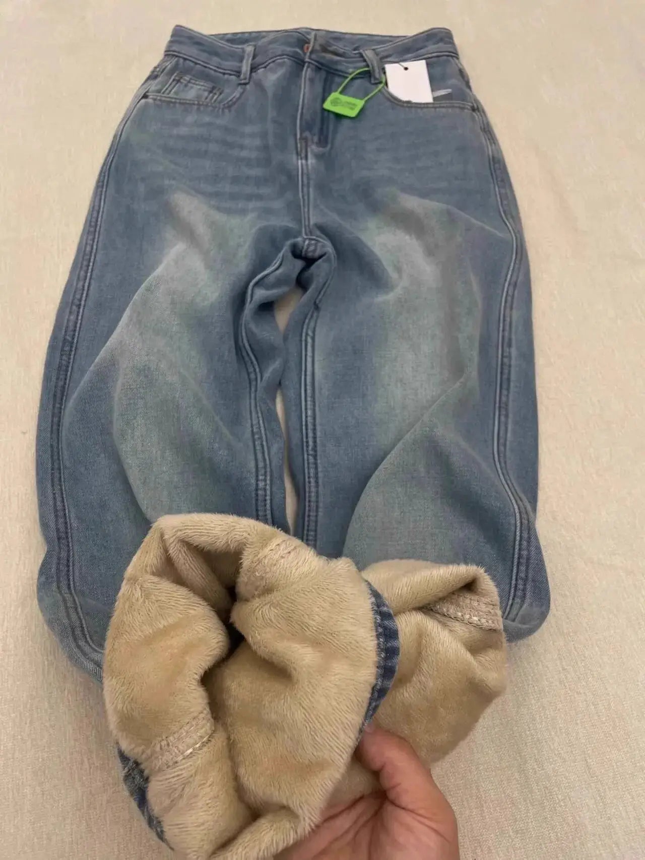 Winter Thick Fleece Jeans Velvet Plush Denim Vintage Slim Trousers