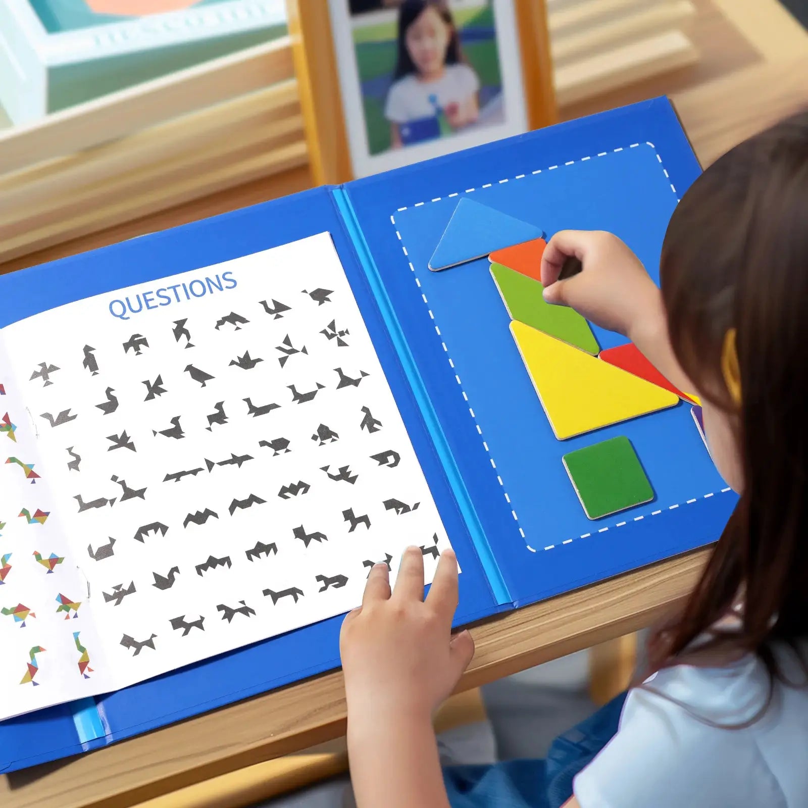 Wooden Jigsaw Magnetic Tangram Puzzle Book For Children Montessori Educational Toy Portable Learning Intelligence