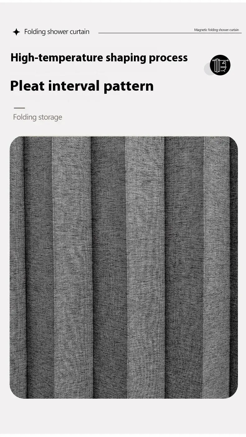Magnetic foldable waterproof linen bath curtain in grey for walk-in shower by Simples Market