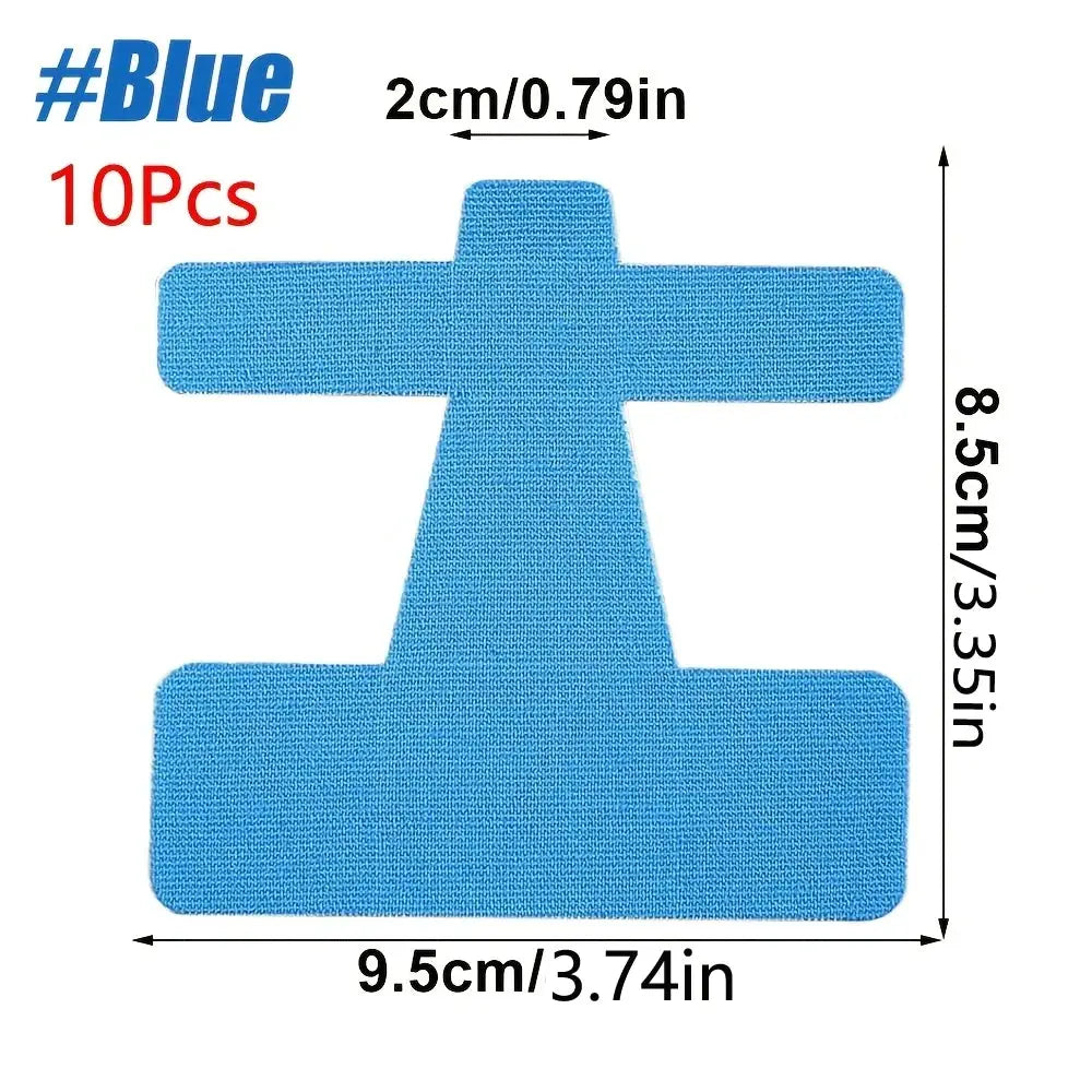 Blue cross-shaped precut kinesiology tape for bunion relief, 10Pcs