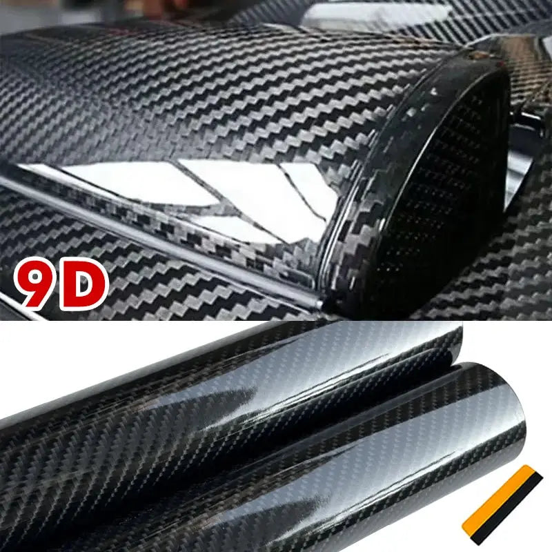 9D carbon fiber car vinyl wrap, glossy black self-adhesive rolls, 2 rolls for auto decoration