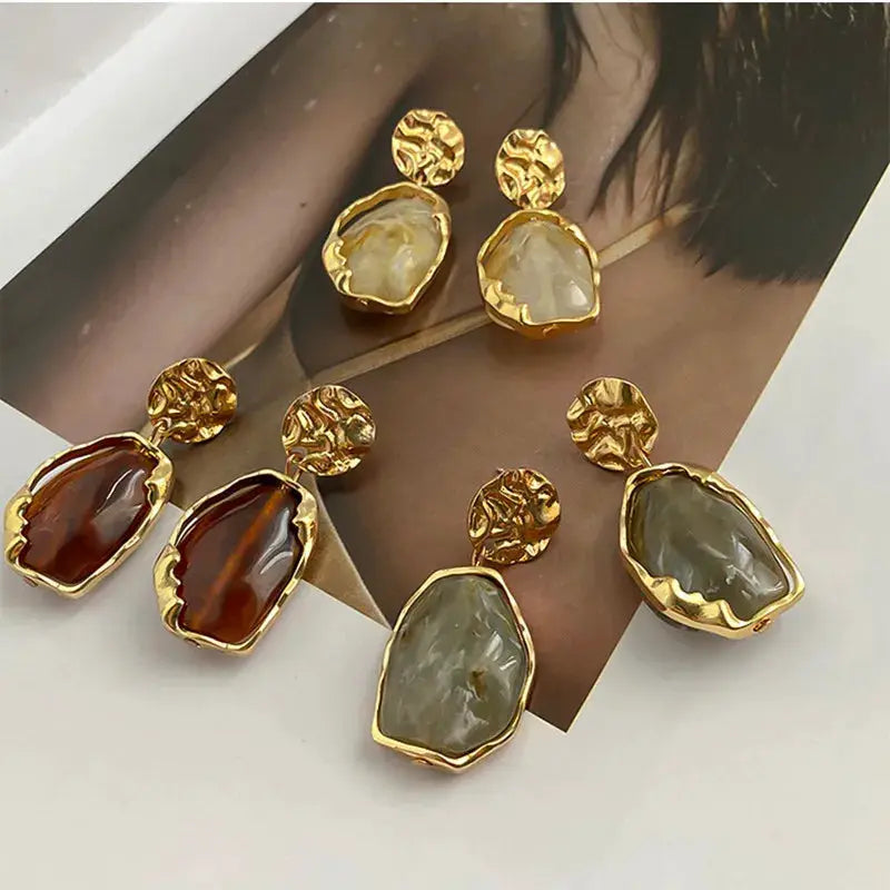 Zircon Square Stone Earrings Vintage Gold Color Small Earrings for Women Jewelry Accessories