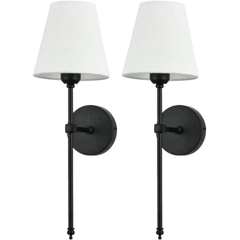 Pair of Modern American wall sconces in black metal with white fabric shades