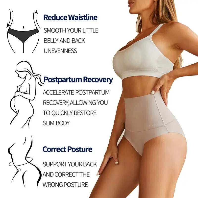 Large-size seamless high-waist shapewear briefs from Simples Market in ice silk, breathable