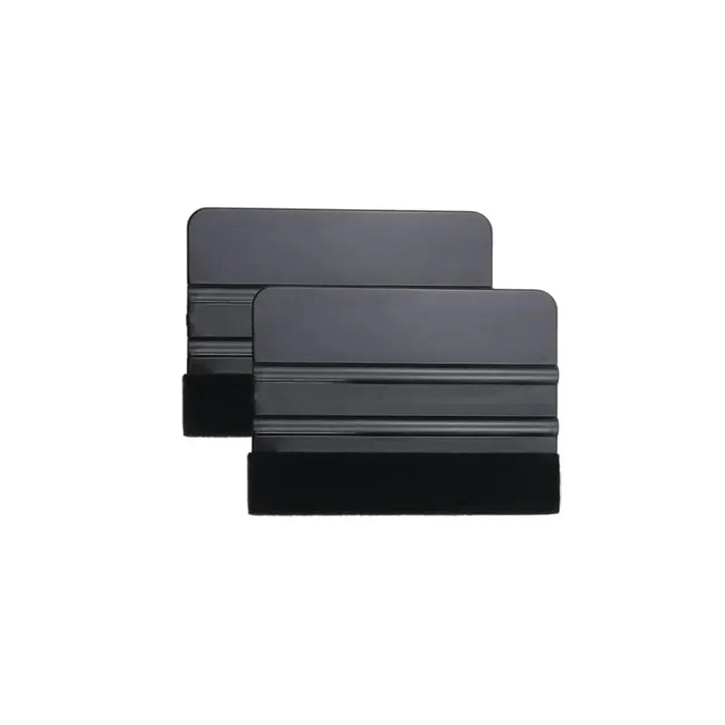 Two gray felt-edge squeegees for window tinting and vinyl wrap.
