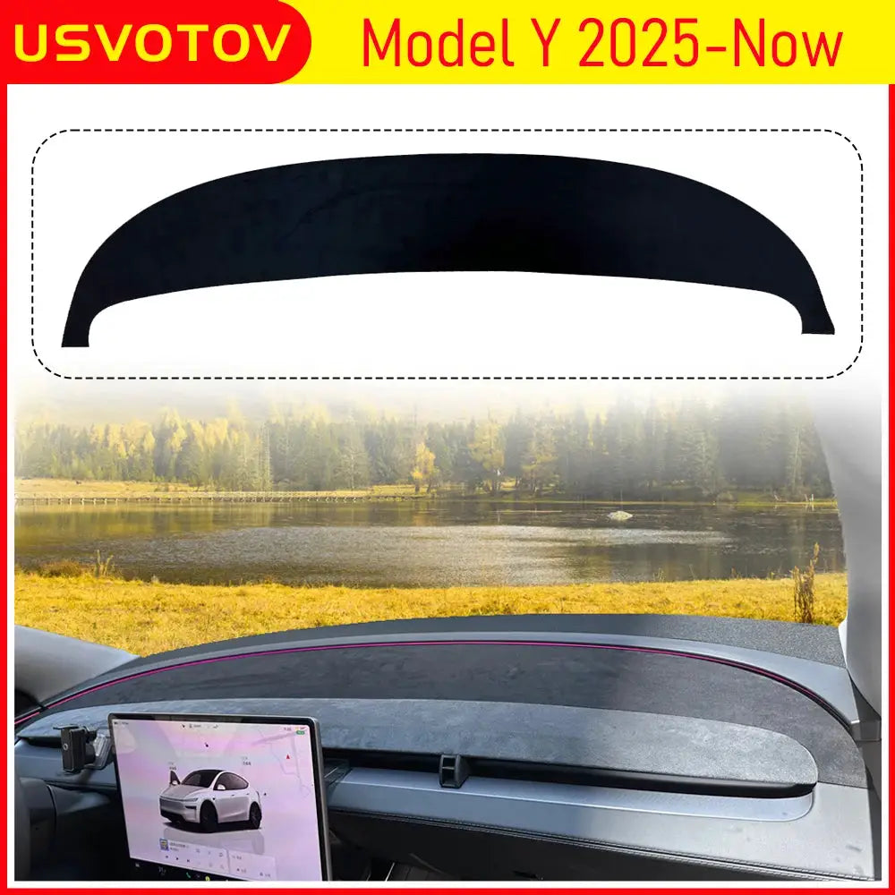 Tesla Model Y dashboard cover pad, black suede anti-UV sunshade by Simples Market