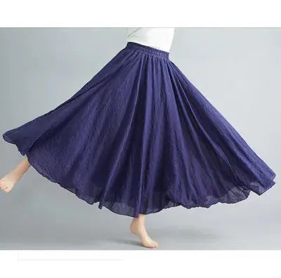 Simples Market purple Mori-style women's long cotton-linen A-line skirt with elastic waist