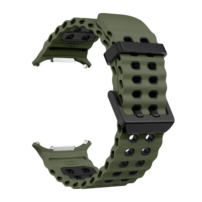 Simples Market Marine Band silicone strap for Samsung Galaxy Watch Ultra 47mm, green perforated sport watchband