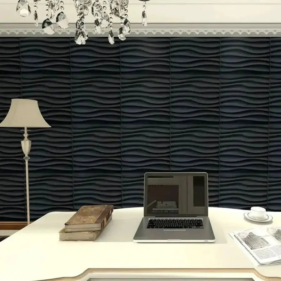 Simples Market 3D textured wall panels, black wave pattern, 30x30cm, indoor decor for living room/office (12–20 pcs)