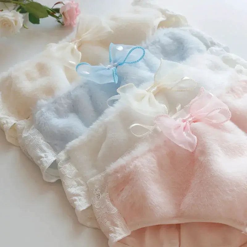 Women’s pastel cotton panties set with lace trim and bow accents, Simples Market
