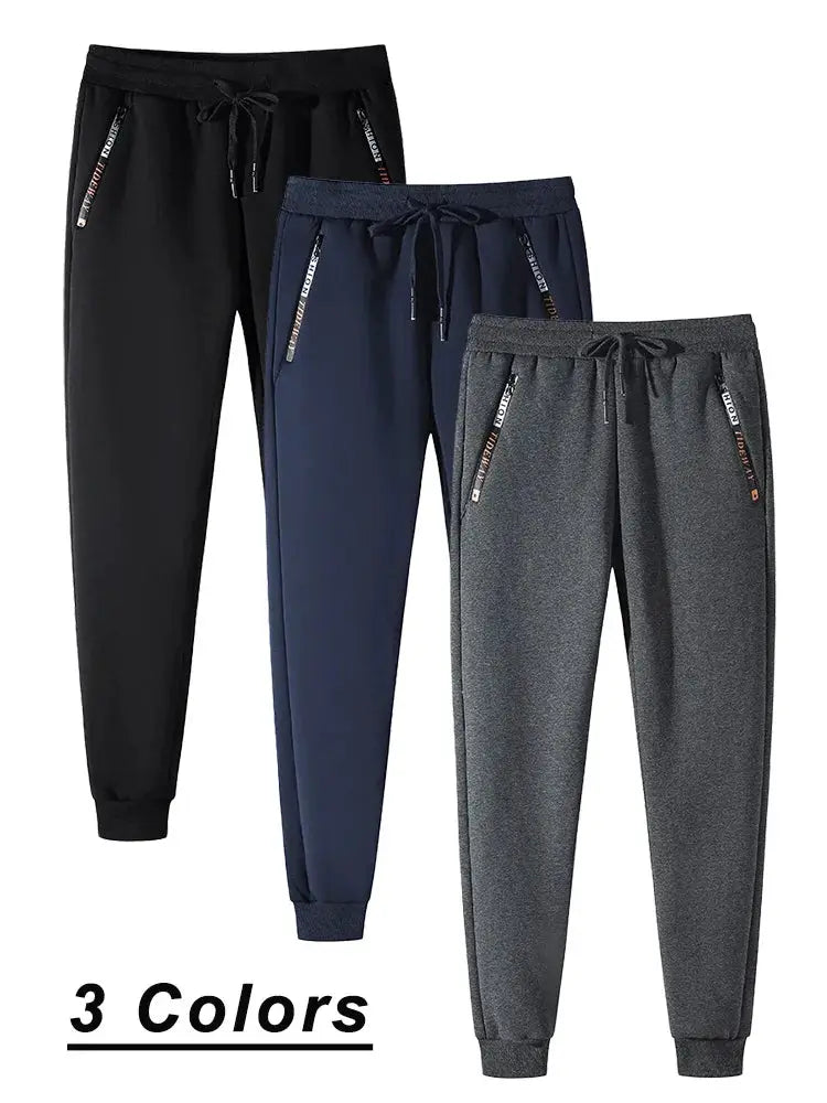 Simples Market men's winter fleece sweatpants joggers in black, navy, and gray (3 colors); plus sizes up to 8XL