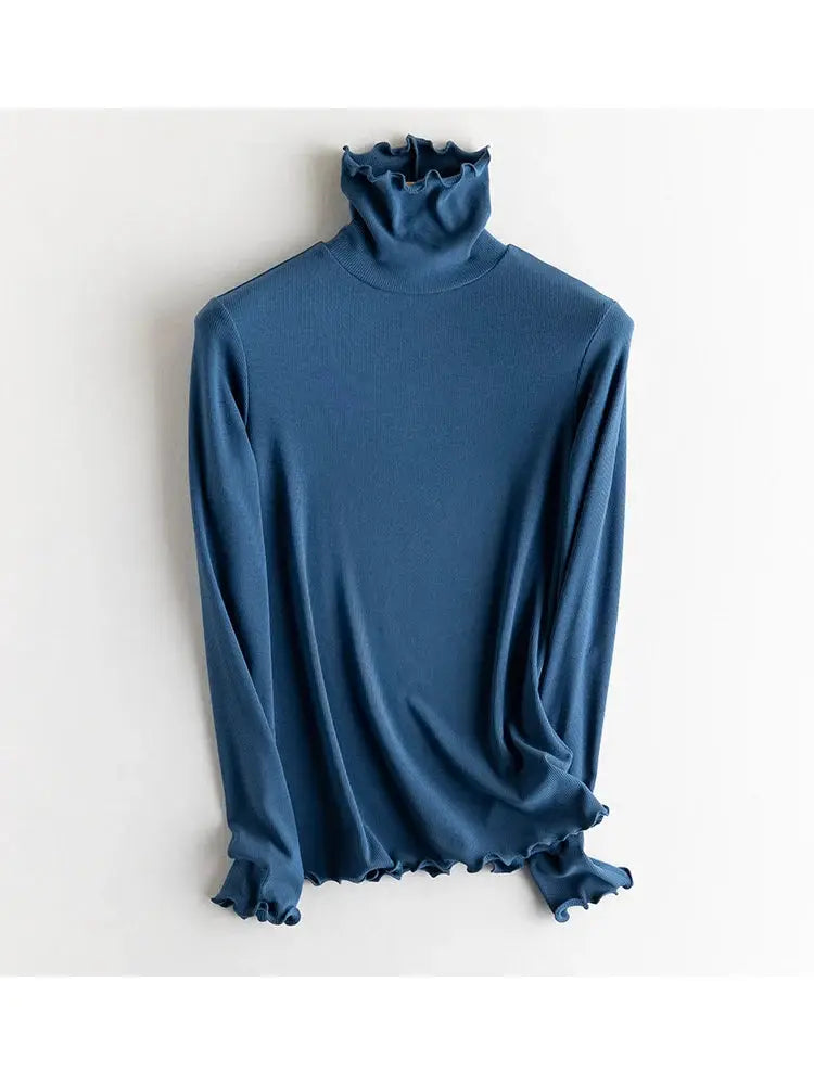 SuyaDream Women Silk Viscose Thermal Base Layer Top With Turtleneck For Warmth And Style