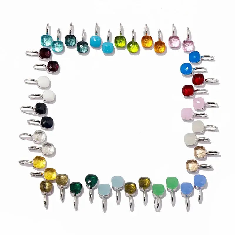 Drop earrings set of 21, crystal candy-style, 10mm stones in assorted colors