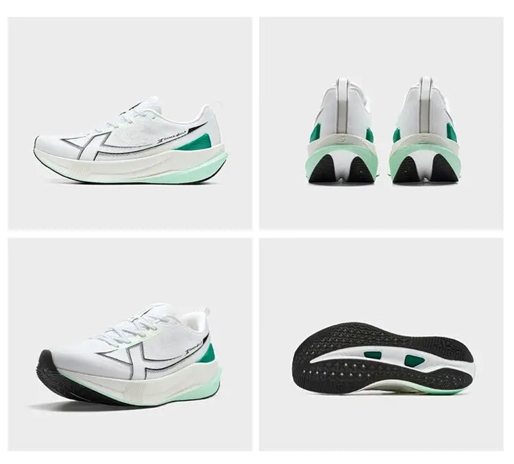 Xtep 2000km 5.0 men's running sneakers in white with mint-green sole accents.