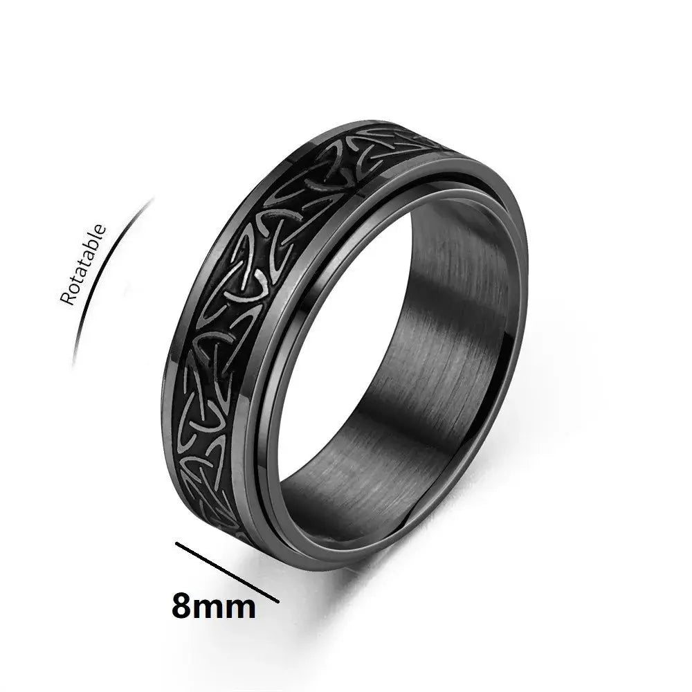 Viking Celtic Knot Rune Ring for Men, rotating stainless steel, 8mm wide