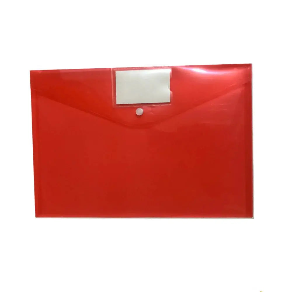 A4 red transparent waterproof file folder with label window and snap closure