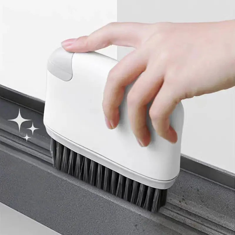 2-in-1 window rail cleaning brush with white plastic handle and black bristles, Simples Market