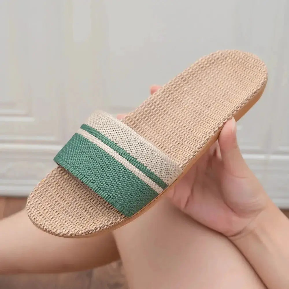 Summer Women Slippers Anti Slip Indoor Linen Lightweight Home Shoes Soft Hemp Upper EVA Outsole