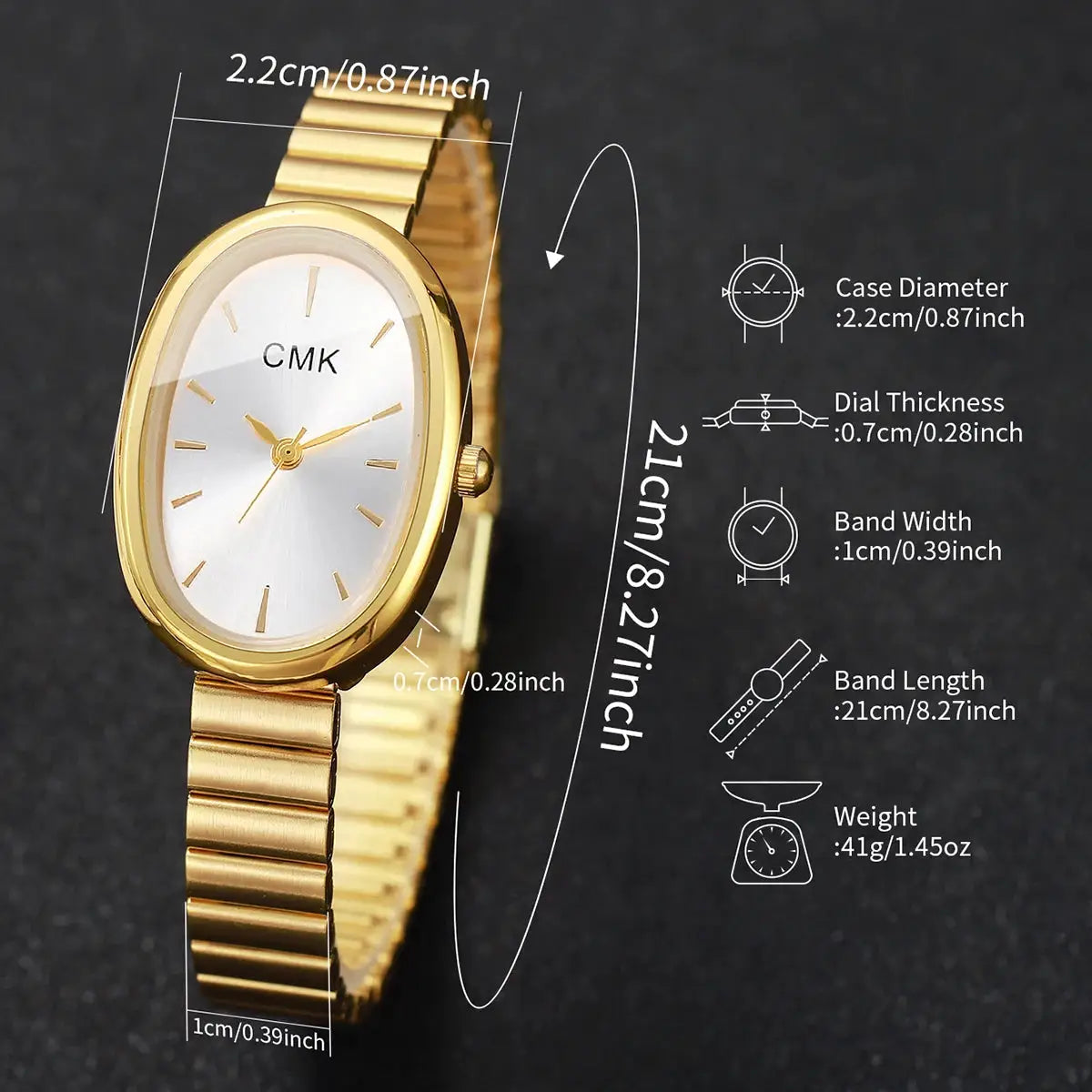 Women's gold-toned oval-dial watch with ultra-thin bracelet strap; CMK dial, analog quartz