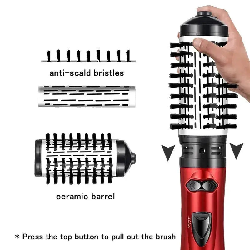 TINSOL 3-in-1 hot air brush, red handle with ceramic barrel and anti-scald bristles, by Simples Market