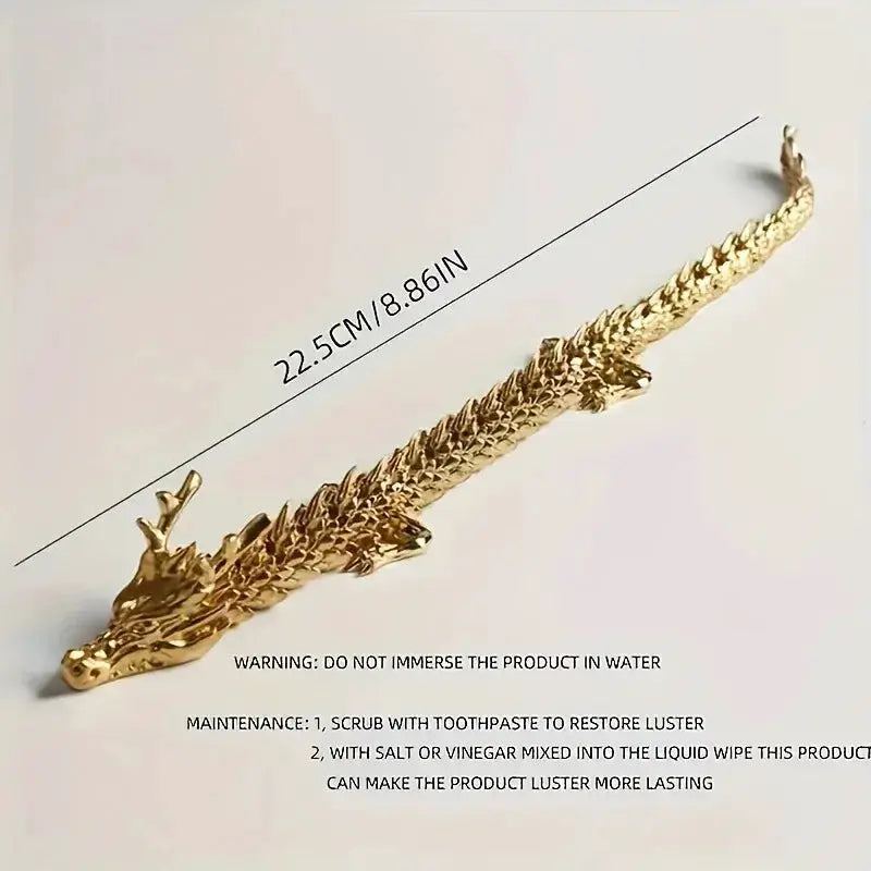 3D Alloy Golden Dragon Statue with Movable Limbs by Simples Market for desktop decor