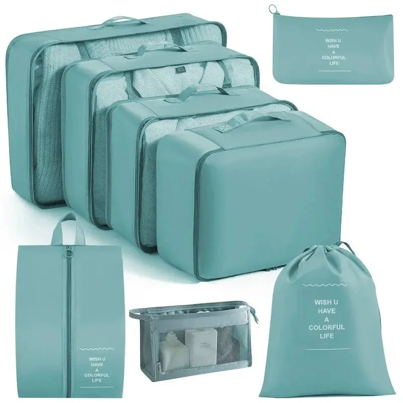 EcoVoyage Travel Storage Bag Set 7 8 9 Piece Eco Friendly Compression Packing Cubes For Clothes Shoes Toiletries