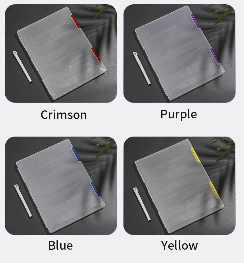 Transparent A4 PP file boxes set of 4 by Simples Market in Crimson, Purple, Blue, Yellow