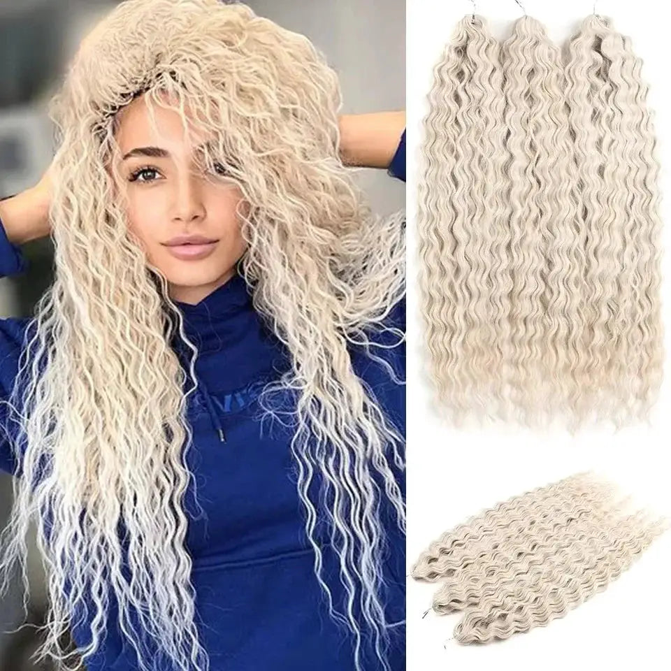 Simples Market Ariel synthetic twist crochet hair extensions, 22in water-wave ombre blonde, 5 bundles, 300g