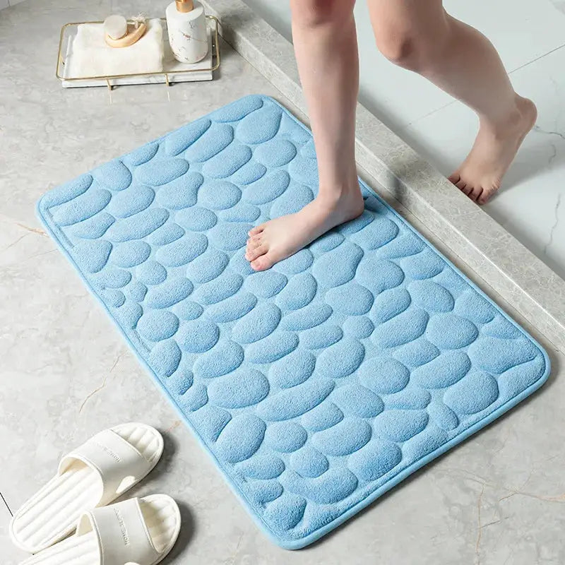 CobbleSafe Cobblestone Embossed Memory Foam Bath Mat With Non Slip Backing For Superior Absorption