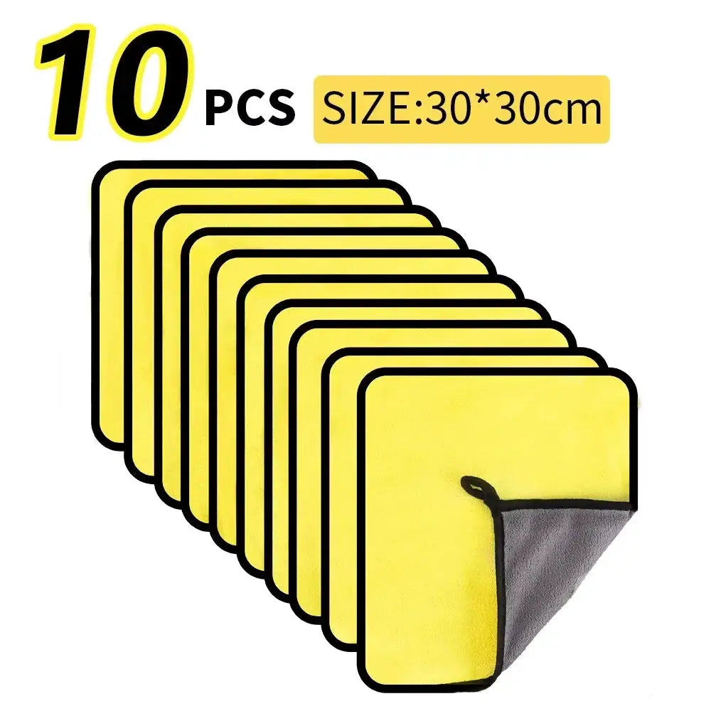 Car cleaning towels, 10 pcs, 30x60cm, yellow double-layer microfiber quick-dry rags by Simples Market