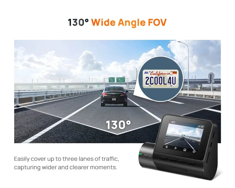 Black 70mai A200 dual-channel dash cam with 2-inch IPS screen, 130° FOV and parking monitor