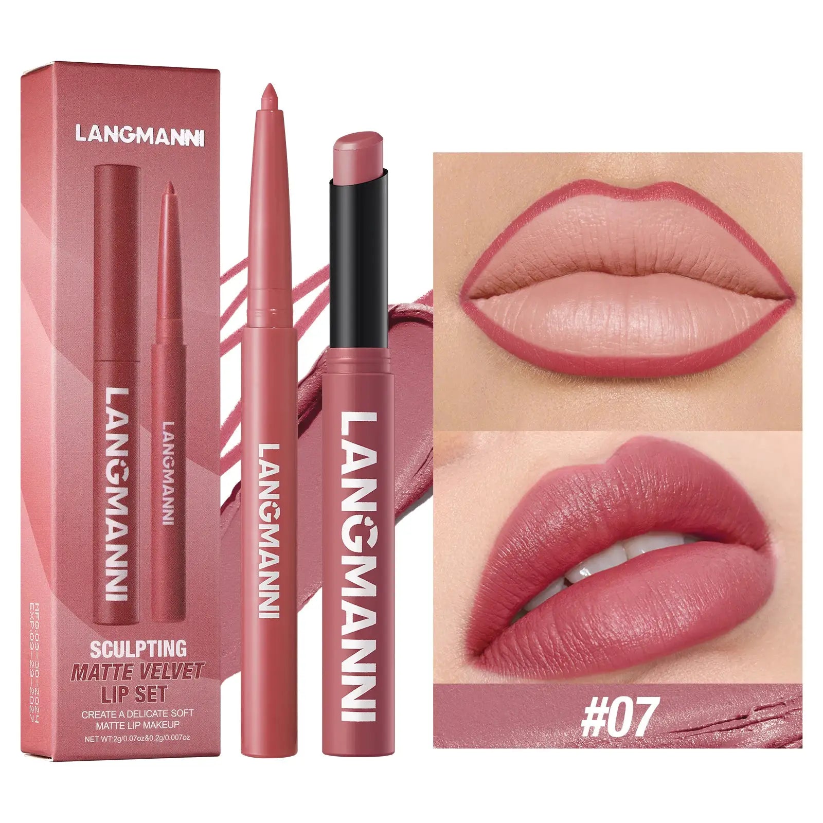 Luxelle Lip Liner and Lipstick Duo Waterproof Smudge Proof Long Lasting Wear Easy to Apply