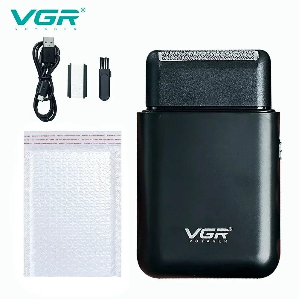 VGR Voyager electric shaver, black USB-charged with 2 attachments and cleaning tool